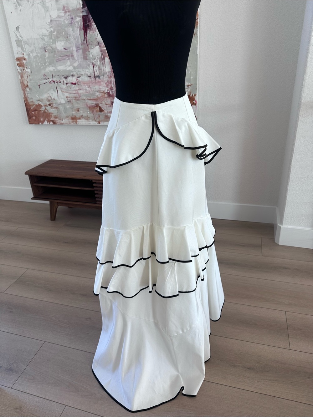 Sachin + Babi White Tiered Ruffle Maxi Skirt with Black Trim